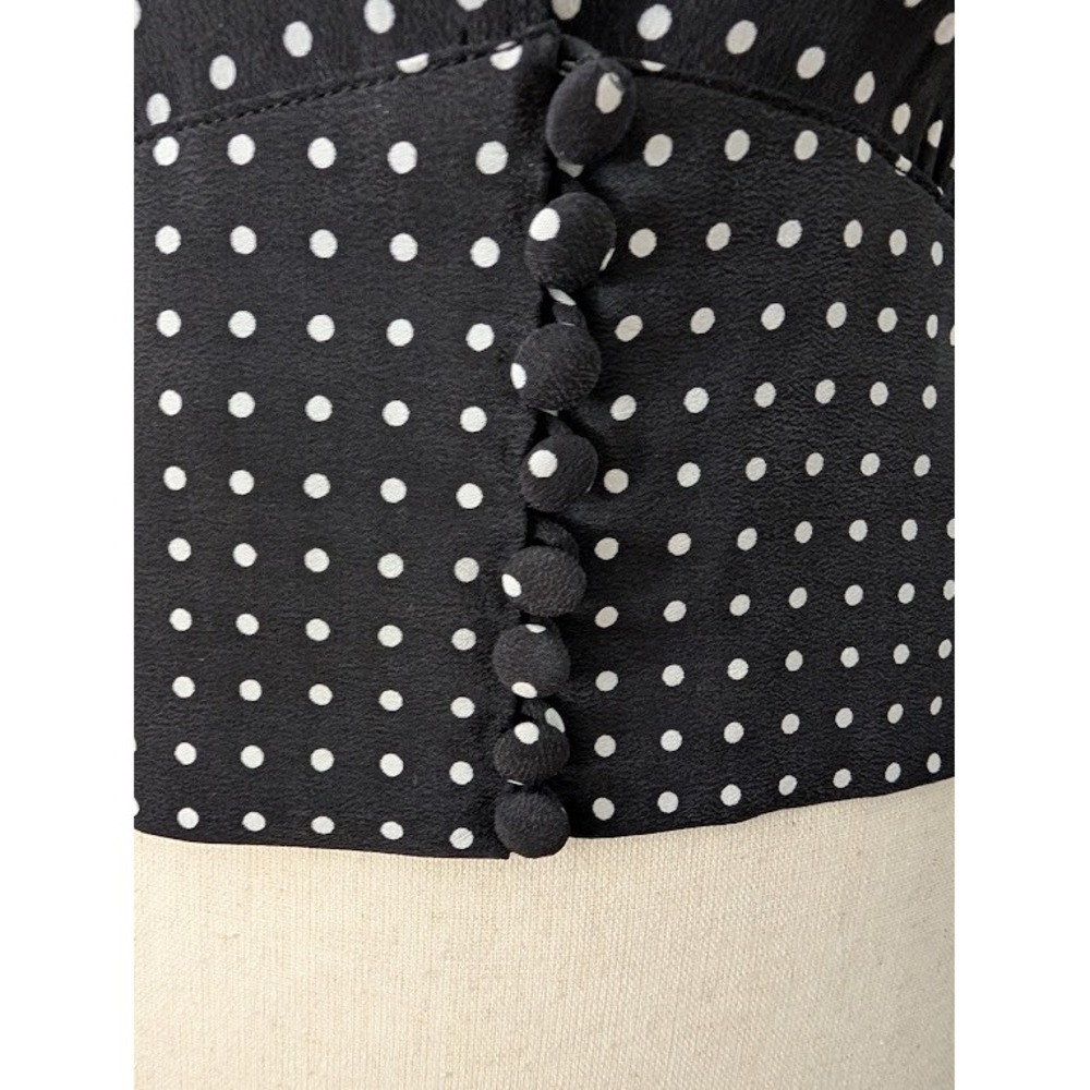 Equipment Femme Black White Polka Dot Silk Long Sleeve Plunging VNeck Crop Top M - Picture 10 of 10